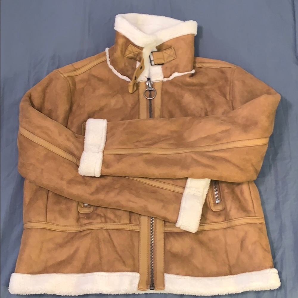 Suede and Faux Shearling Bomber Coat